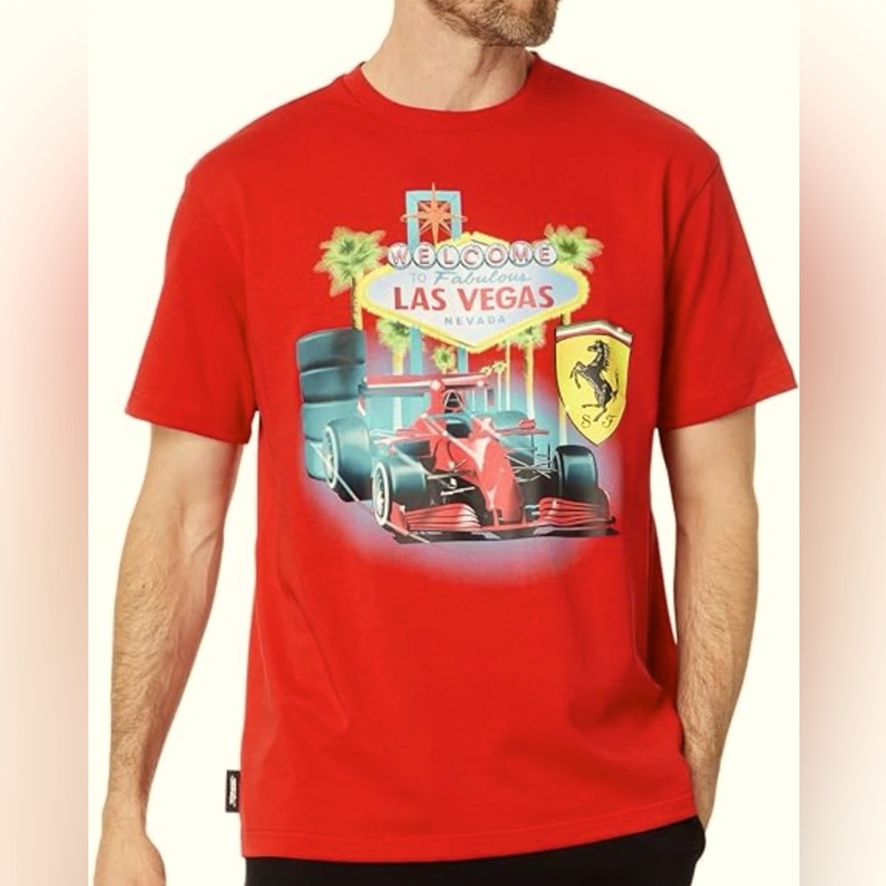 Puma Ferrari x Joshua Vides Graphic Cotton Crew Neck Short Sleeve TShirt Red szL